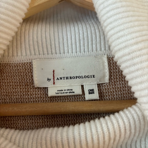 Anthropologie White and Brown Poncho Sweater - Picture 8 of 9